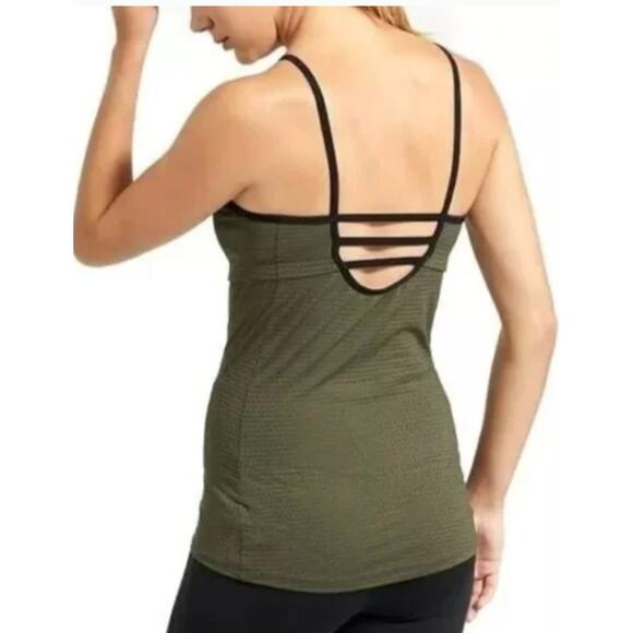 Athleta Tank Top Womens Small Green Flow Strappy Built In Shelf Bra Perforated - Picture 1 of 8